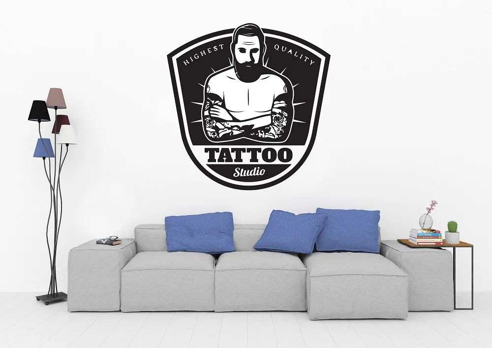 Personality tattoo logo vinyl wall sticker studio poster shop signboard window decoration art decal 2WS12|Наклейки на стену| |