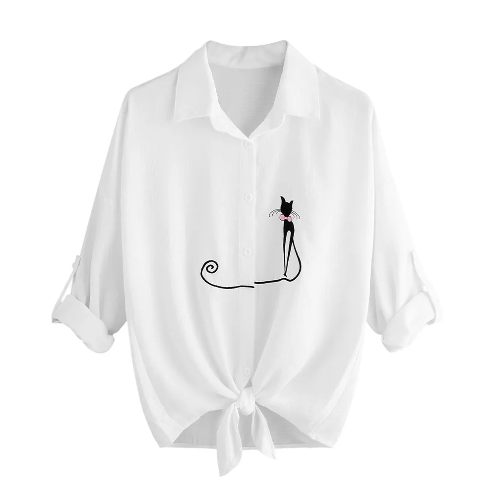 SAGACE Женская полосатая блузка с принтом кота большие размеры длинным рукавом