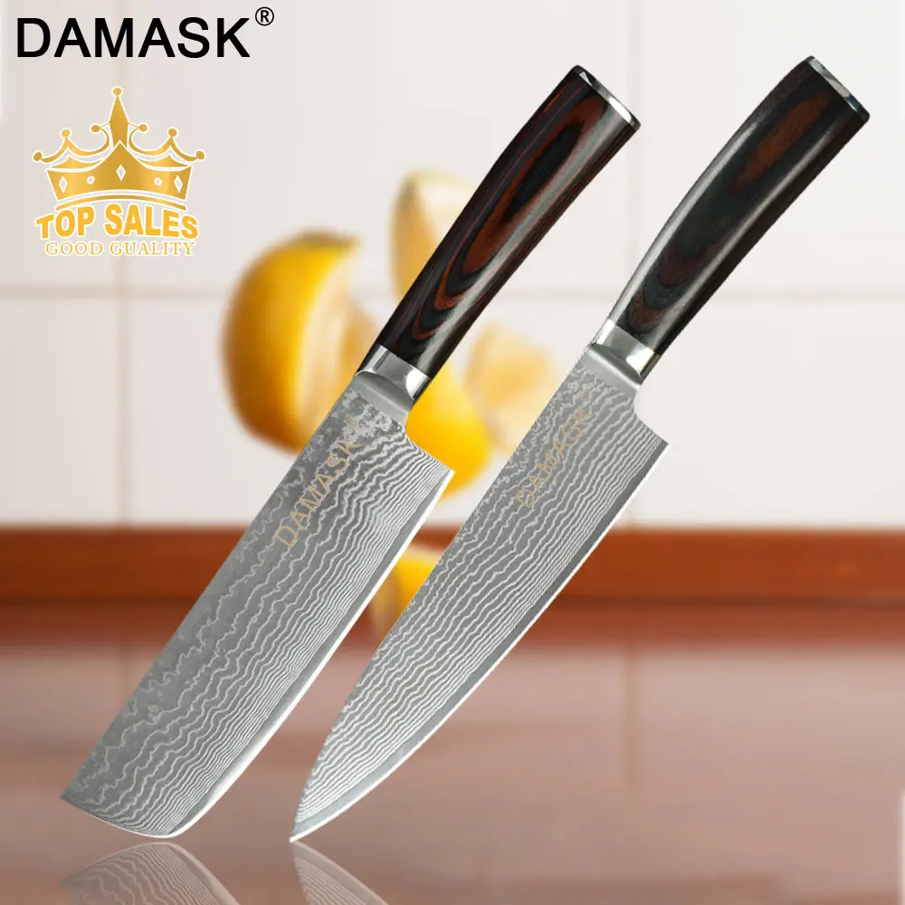 Damask набор кухонных ножей 8 &quotшеф повар 8&quot нарезка 7 &quotSantoku 7&quot разделочные