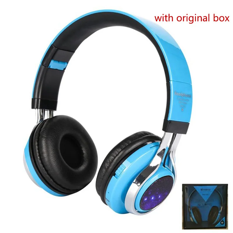 blue with box Модные большие беспроводные Bluetooth наушники светящиеся стерео шлем Аудио гарнитура спортивные наушники микрофон светодиодный светильник+ микрофон FM TF режим GT - Цвет: blue with box