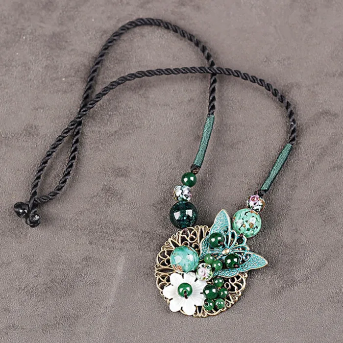 short necklace 50cm Yanting ожерелье с подвеской в виде бабочки для женщин, длинное этническое ожерелье с цветком, перегородчатое глазированное стекло, бусины 096 - Окраска металла: short necklace 50cm