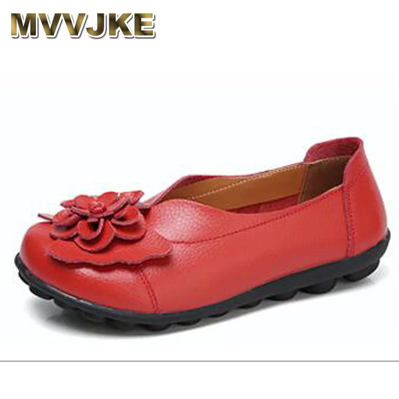 

MVVJKE Genuine Leather Flat Shoes large size Loafers leisure shoe leather Comfortable soft sole anti-slip Women Shoes Plus Size