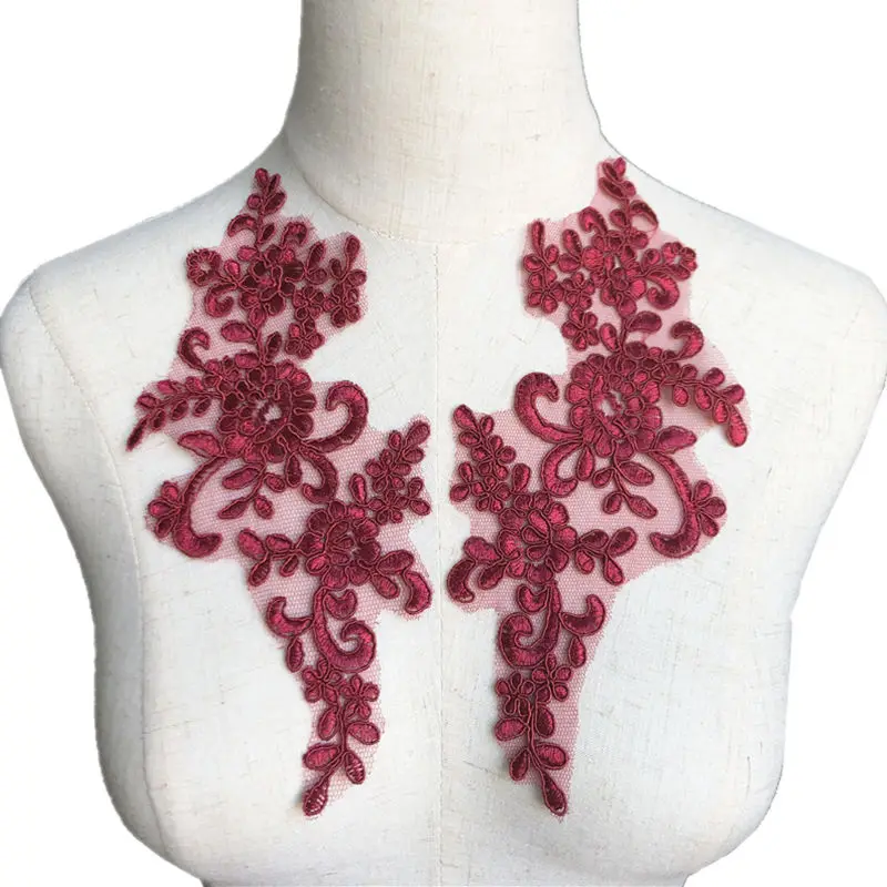 2 шт. цвета красного вина вышитые нашивки кружевная отделка сетка цветы сделай