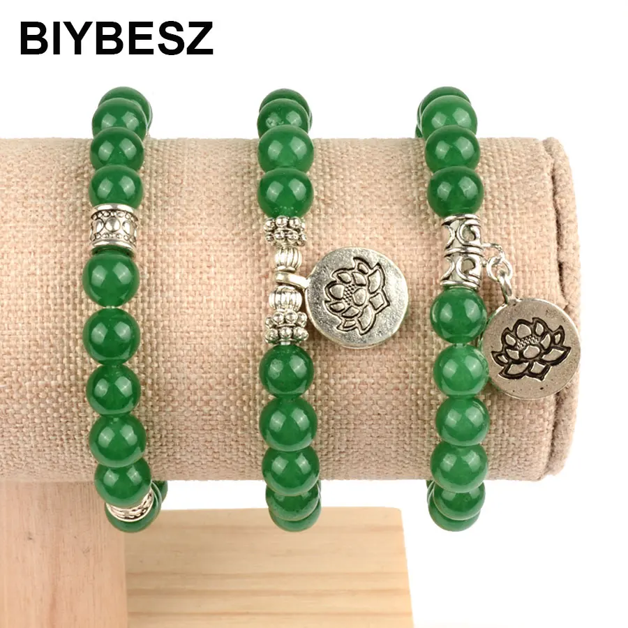 Женский и мужской браслет с бусинами из натурального камня Зеленый малайский яд