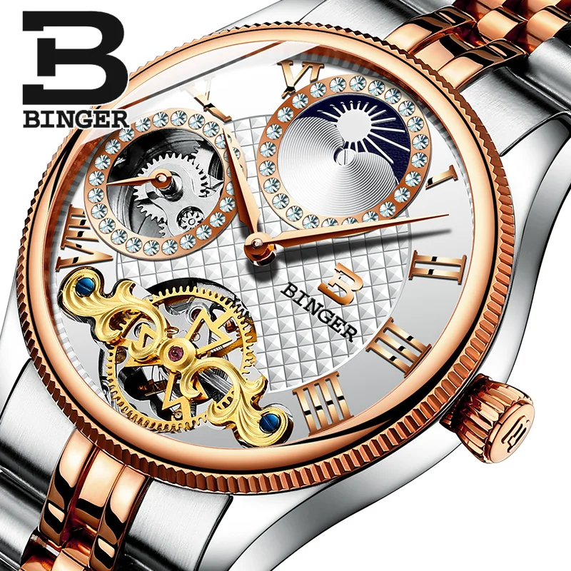 

Часы BINGER Мужские механические, подлинные роскошные швейцарские брендовые автоматические с автоподзаводом, водонепроницаемые полностью ст...