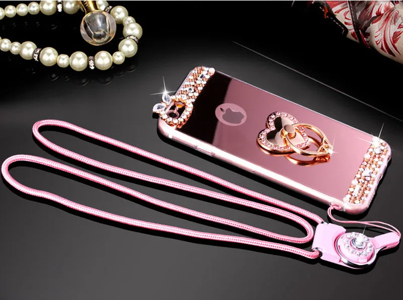 For iPhone 11 Pro XS Max XR X 8 7 6 6s Plus 5 5S SE Diamond Glitter Peacock Heart Finger Ring Holder Mirror Cover |