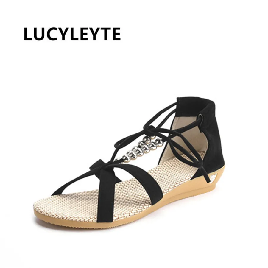 Женские босоножки с открытыми ремешками черные сандалии в римском стиле