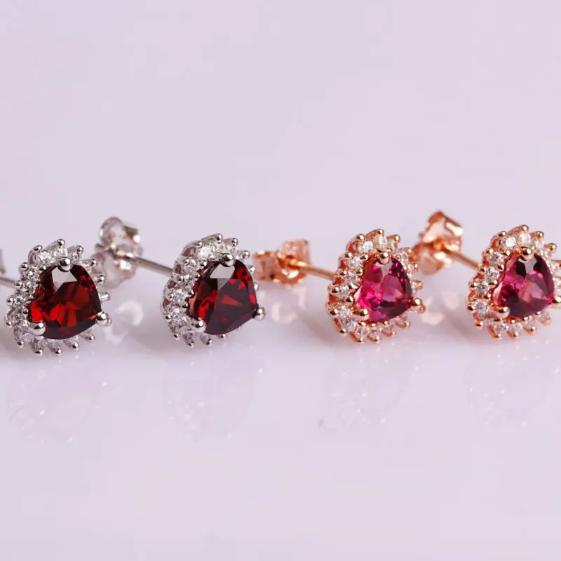Серьги RADHORS из натурального 925 пробы, Серебряная Инкрустация, натуральное сердце, гранат, серьги-гвоздики для женщин, классический стиль, хорошее ювелирное изделие