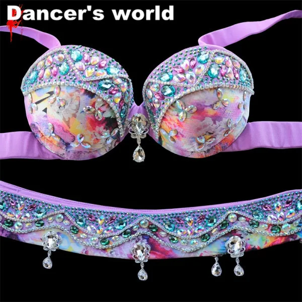 

Luxury Belly Dance Set Rhinestones Bra +Belt 2pcs Belly Dance Suit Women Belly Dance Clothes Set Girls Dancer Bra Set S,M,L