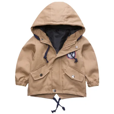 Beige Пальто для мальчиков и девочек на весну и осень, Новое Модное детское пальто с изображением героев мультфильмов, ветровка с капюшоном, Детская куртка для малышей - Цвет: Beige
