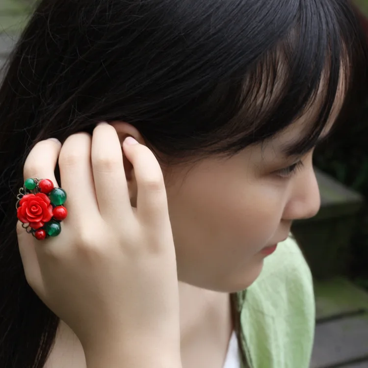 Новые китайские яркие ювелирные изделия кольцо с кристаллами и цветами модное