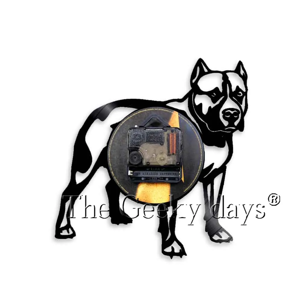 Pitbull Собака силуэт 3D настенные часы Творческий Виниловая пластинка Настенный декор часы животное декоративный подарок для любителя собак