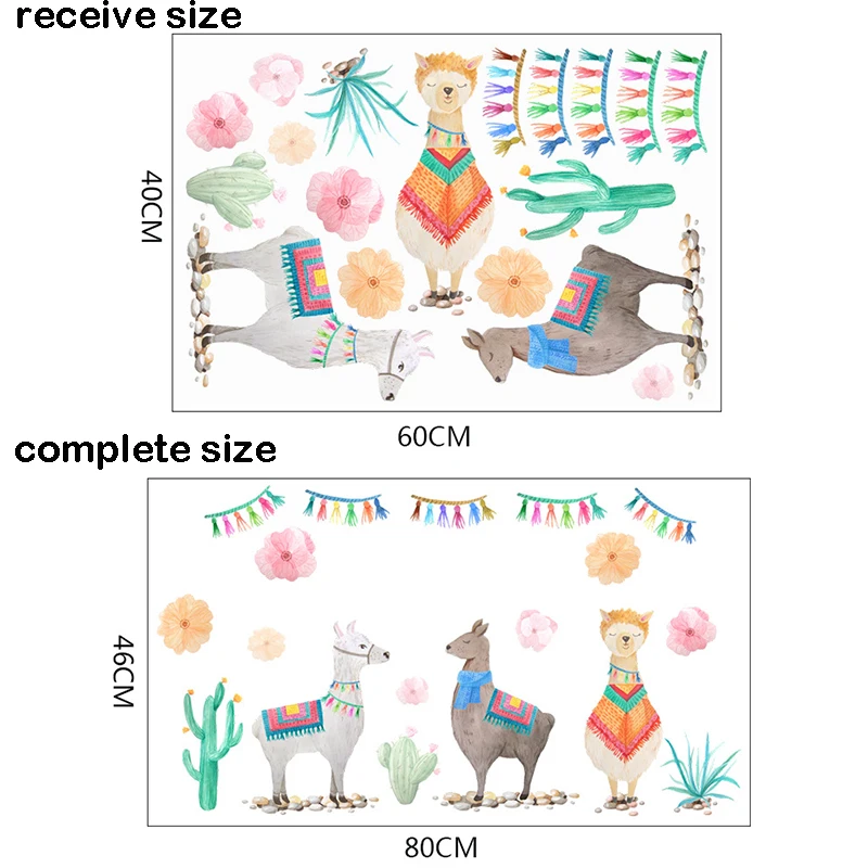 Мультяшные милые три ягненка Кактус Цветок настенные наклейки Овцы для детей