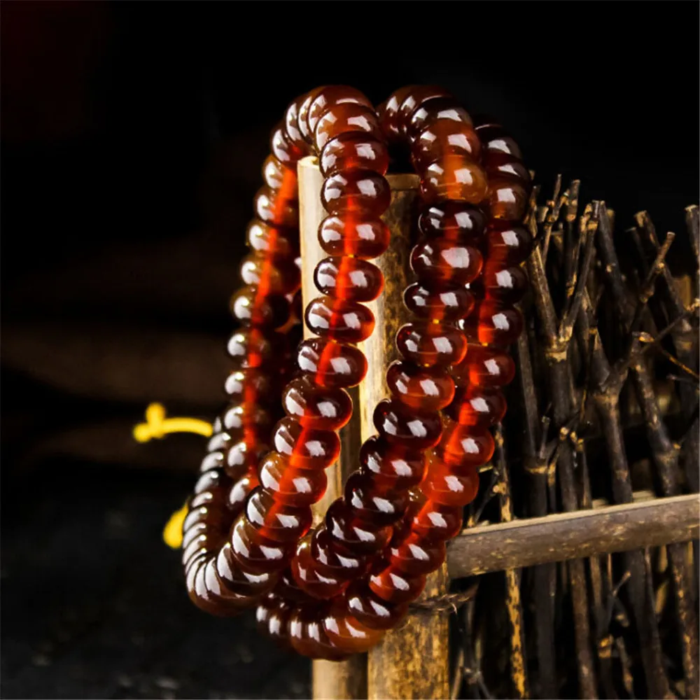 

Natural Wine Red Tortoise Shell Abacus Beads Bracelet Full Blood Turtle 108 Beads Mala Ethnic Style Men or Women Prayer Jewelry