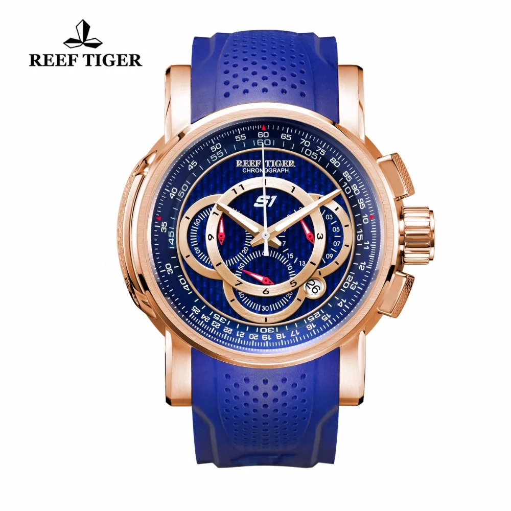 Reef Tiger/RT спортивные часы для мужчин Хронограф Дата 316L сталь, резина Ремешок Кварцевые водонепроницаемые часы Relogio Masculino+ коробка RGA3063