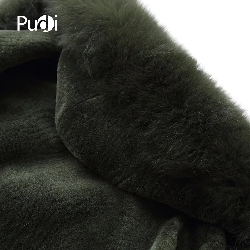 PUDI A17009 Женское зимнее теплое пальто из натурального Лисьего меха с капюшоном, зимнее теплое пальто из натуральной шерсти, длинное пальто, куртка, пальто