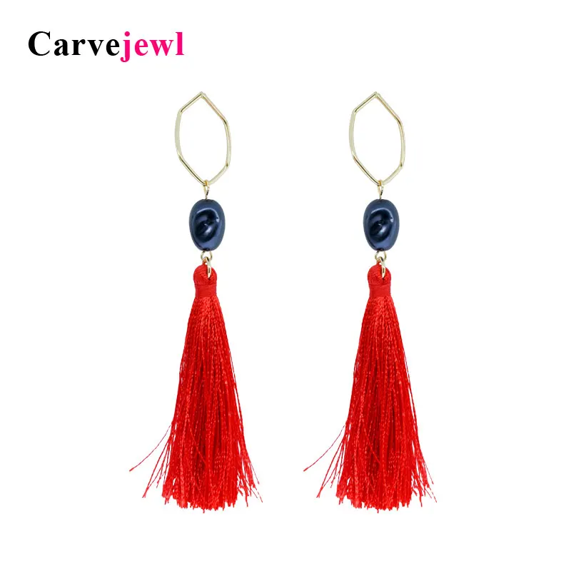 Carvejewl длинные серьги асимметричные жемчужные хлопковые с кисточками для женщин