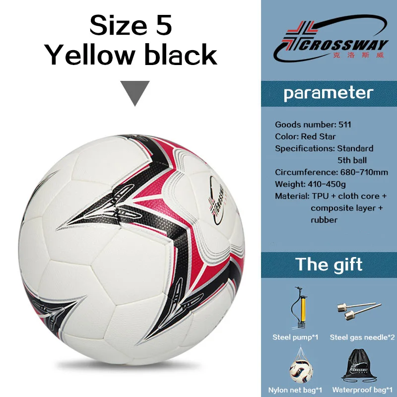 Soccer Ball Size 5 CROSSWAY, Официальный стандартный футбольный мяч, размер 3, 4, 5, футбольный мяч для мужчин и детей, для игры на открытом воздухе, тренировочный мяч с надувной сеткой, гол, ПУ - Цвет: Soccer Ball Size 5