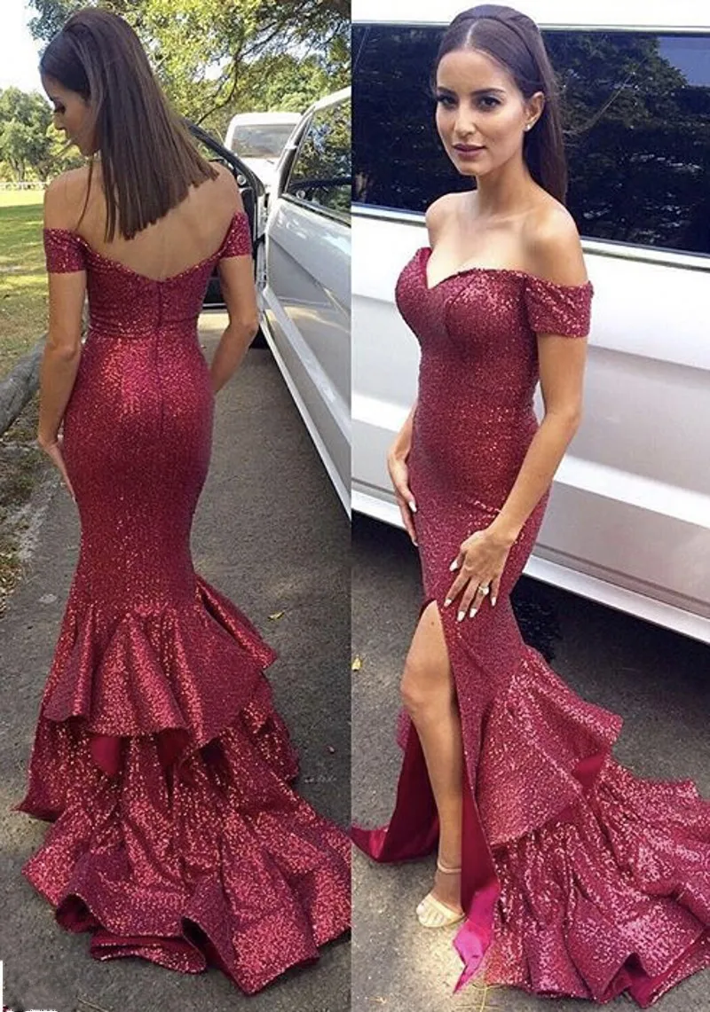 Новинка бордовые платья подружки невесты с открытыми плечами Боковым Разрезом и