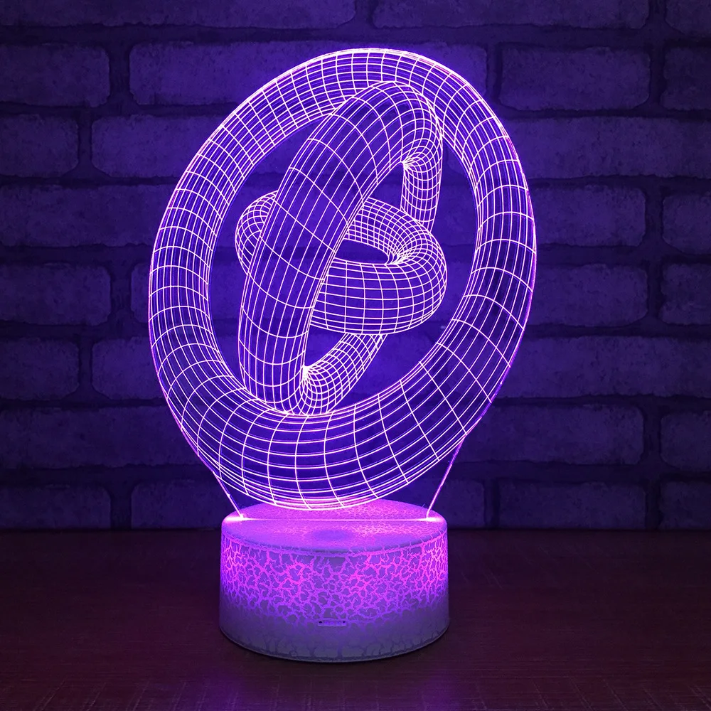 Новинка 2019 три кольца абстрактное искусство 3D лампа ночник спальня декоративный