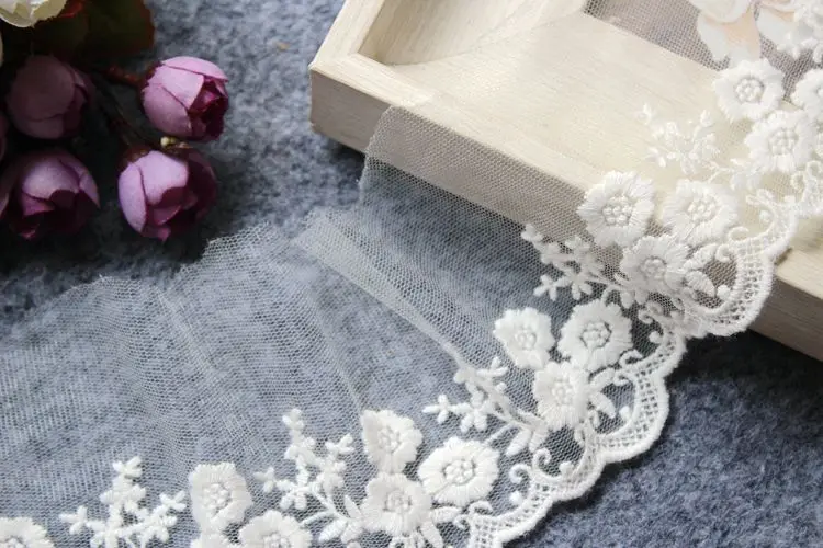 Ширина 8 см односторонние Детские хризантемы сетка хлопок вышивка кружева ручной