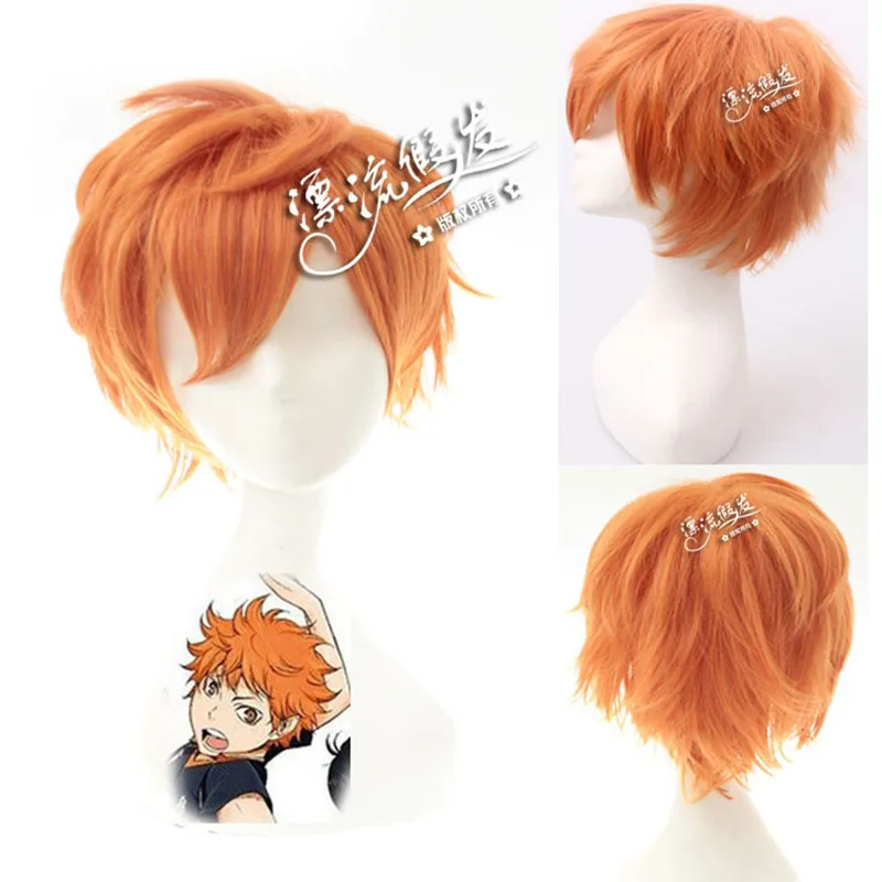 Haikyuu! Парик для косплея Хината Syouyou Короткие вьющиеся искусственные волосы Аниме