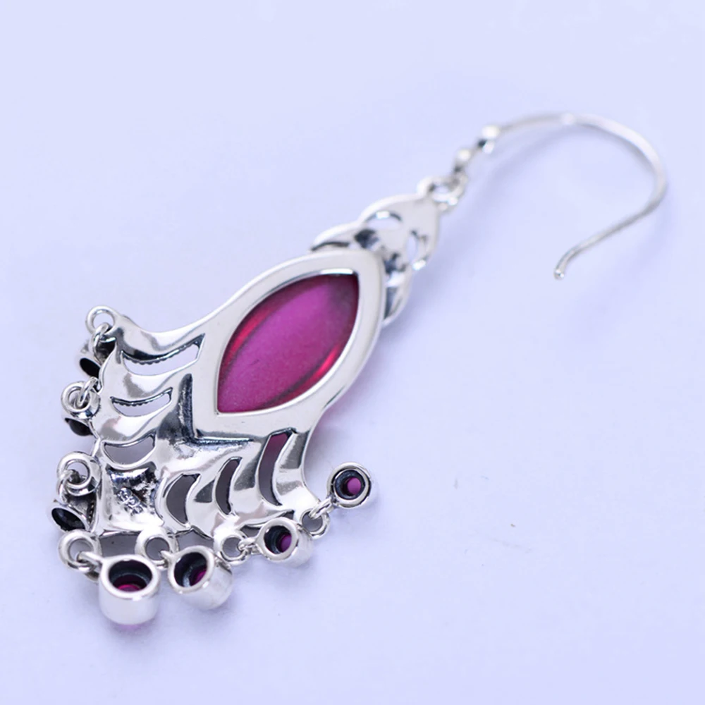 

MetJakt Natural Red Corundum Earrings Insert Zircon Solid 925 Sterling Silver Earring for Women's Wedding Party Luxury Jewelry