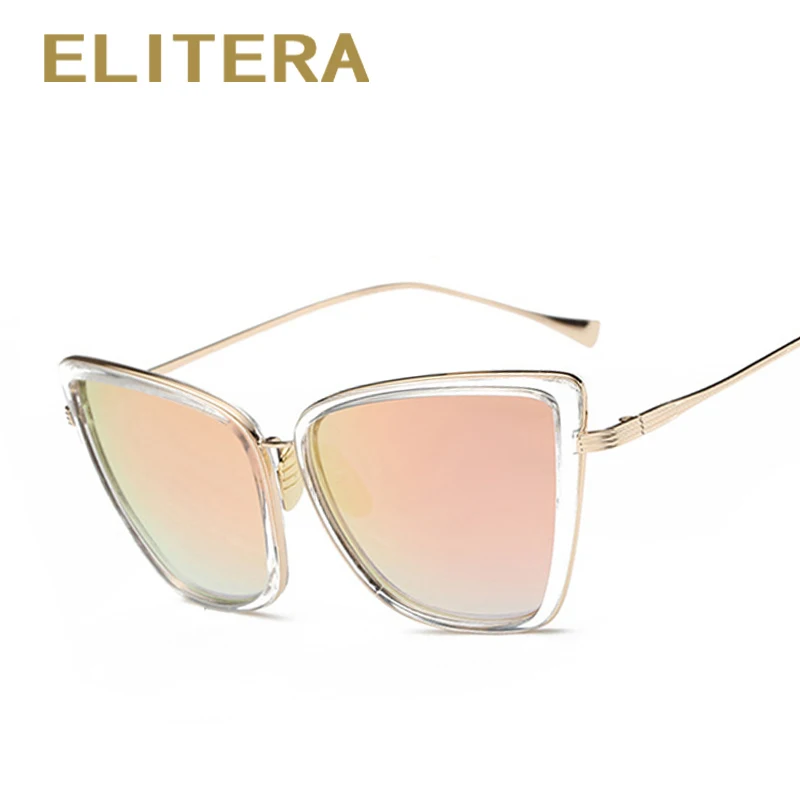 ELITERA, модные женские солнцезащитные очки, кошачьи зеркальные очки, металлические, кошачий глаз, солнцезащитные очки для женщин, фирменный дизайн, высокое качество, квадратные, UV400
