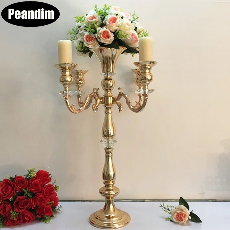 PEANDIM 5 голов золотой канделябр свадебный подсвечник цветок стойка стол годовщина центральные подсвечник для украшения дома
