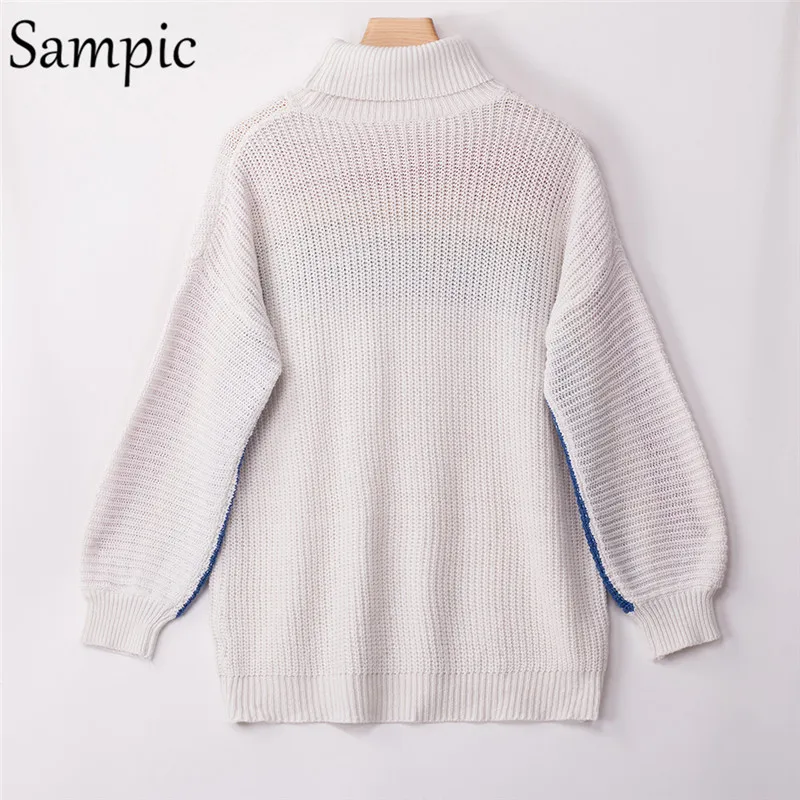 Женский вязаный свитер Sampic повседневный Свободный Длинный пуловер с радугой и