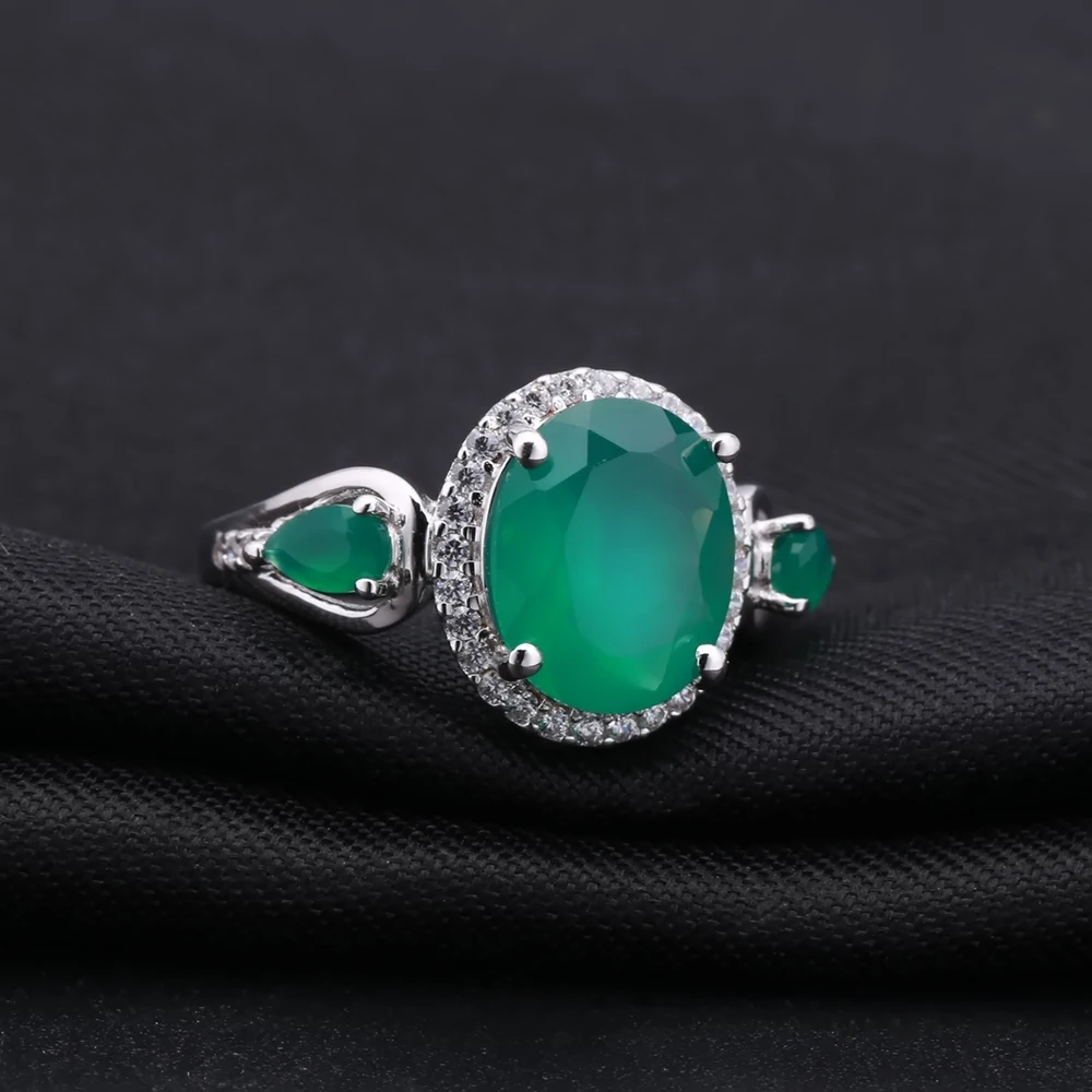 Gem's Ballet 3.73Ct натуральный зеленый агат, натуральный камень, кольцо из твердого 925 пробы серебра для женщин, винтажные Ониксовые кольца, хорошее ювелирное изделие