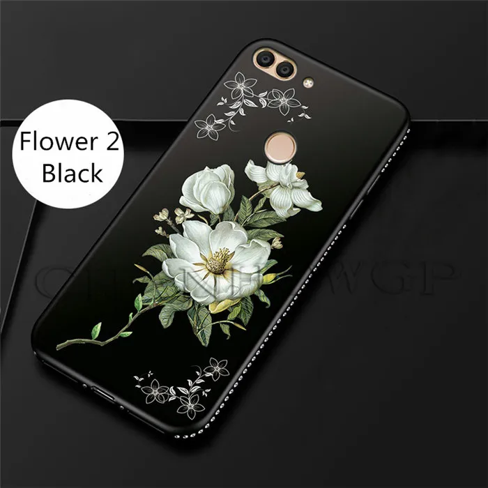 No.2 Black Матовый чехол с 3D рельефным цветком для huawei P, умный чехол с полной защитой, чехол obal na Psmart FIG LX1 LX5 LX5 LA1 L21, Алмазный чехол - Цвет: No.2 Black
