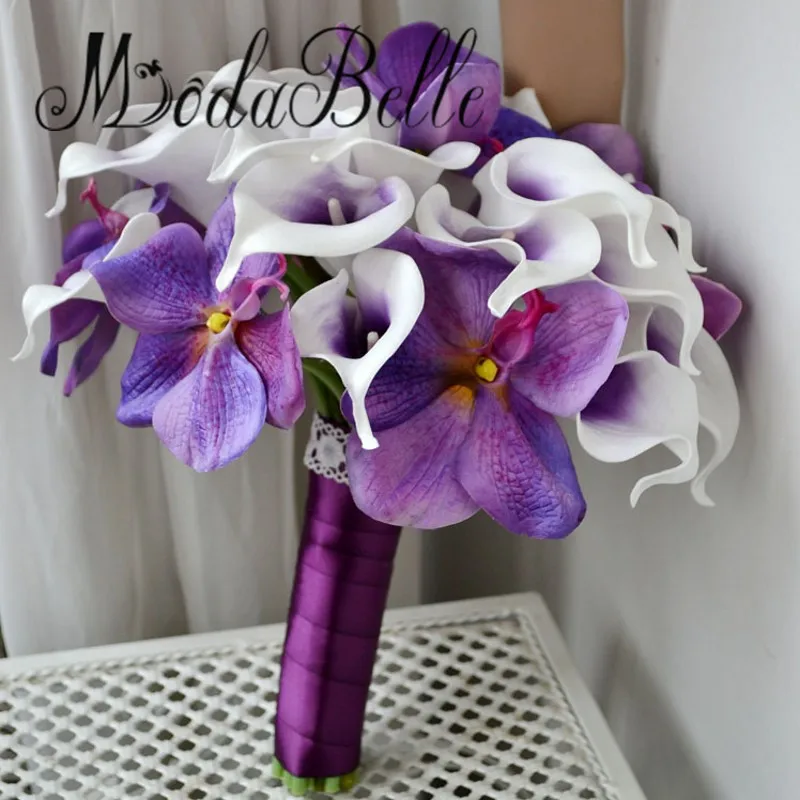 Modabelle 2017 элегантный фиолетовый каллы свадебные букеты искусственные свадебный