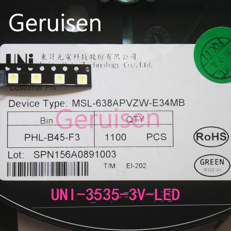 100 шт. UNI светодиодная подсветка Высокая мощность LED 1 Вт 3537 3535 90 лм 3 в холодный