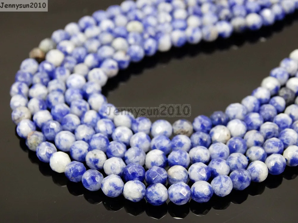 

Natural Blue Spot Gems Stones 4mm Faceted Round Spacer Loose Beads 15'' Strand for Jewelry Making Crafts 5 Strands/Pack