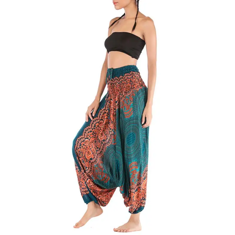Летние Осенние брюки для женщин, широкие брюки, Boho Aladdin, шаровары, pantalones mujer, свободные богемные штаны с высокой талией