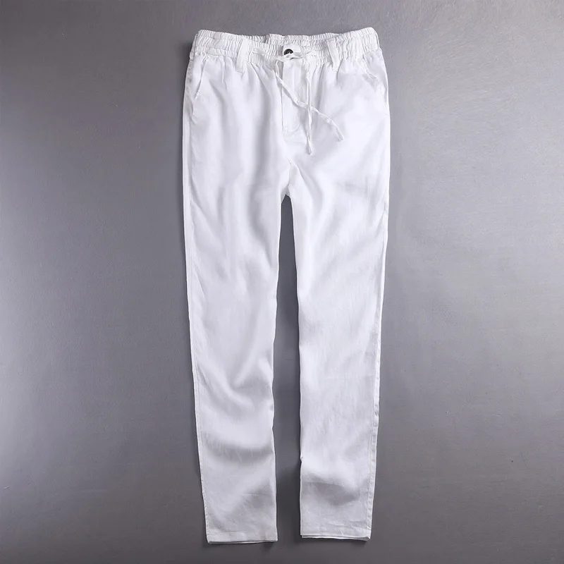 Breathable pure linen trousers men flax casual pants fashion long mens solid business male pantalon hombre | Мужская одежда