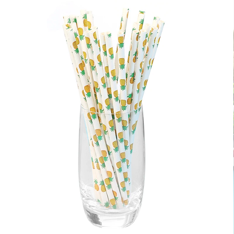 Yellow pineapple 25 шт./лот фруктовый узор бумажная соломинка для напитков сок вода пипетка биоразлагаемая день рождения Свадебная вечеринка поставка соломинки - Цвет: Yellow pineapple