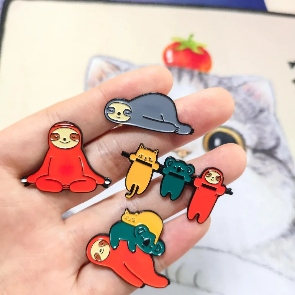 Очаровательная Милая Ленивец кошка коала Йога ленивое животное флэш эмаль