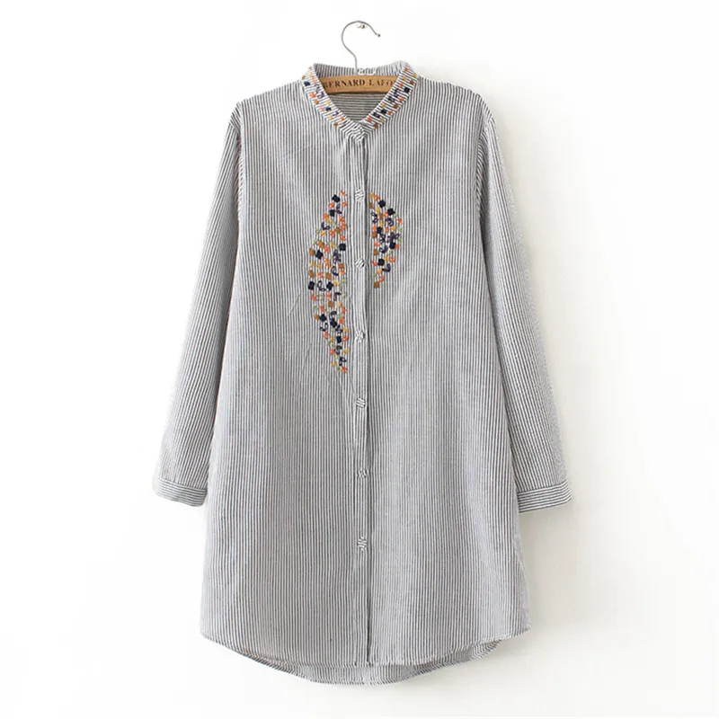 Женская рубашка в полоску с вышивкой и длинным рукавом|embroidery shirt|women blouse shirtblouse shirt
