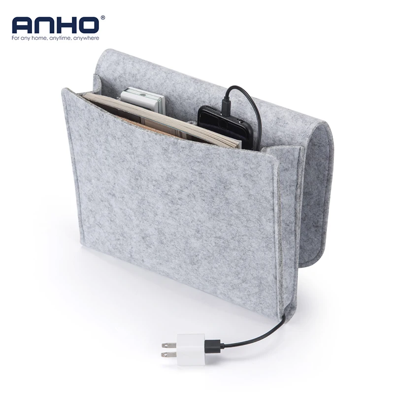 

ANHO Hanging Storage Bags Bedside Storage Organizer Felt Sundries Mobile Phone Remote Control Book with 2 Inner Pockets for Bed