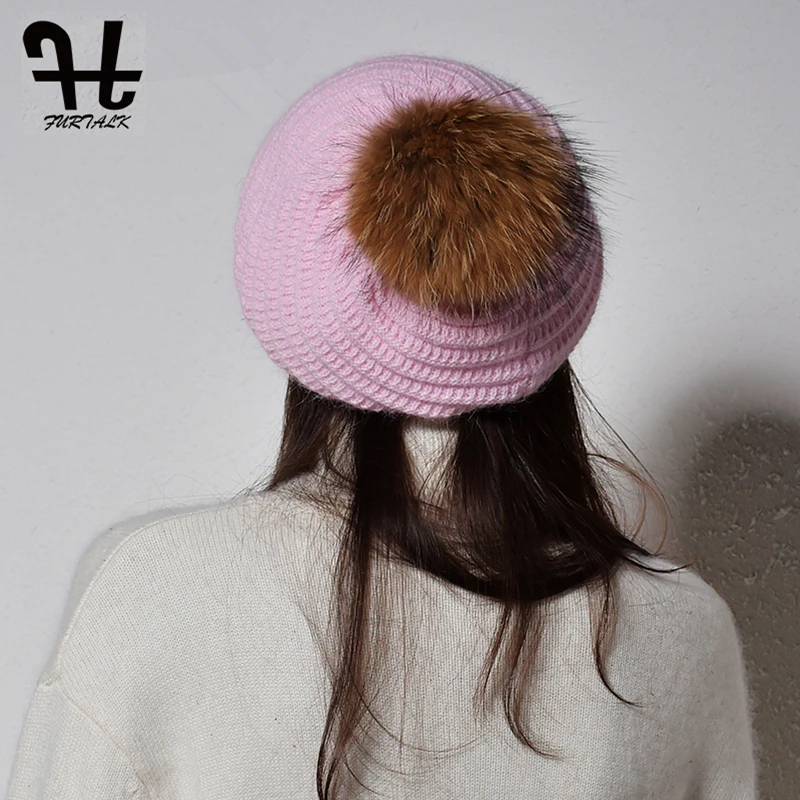 Furtalk Ангола кроличий мех Берет шляпы для женская утепленная зимние женские