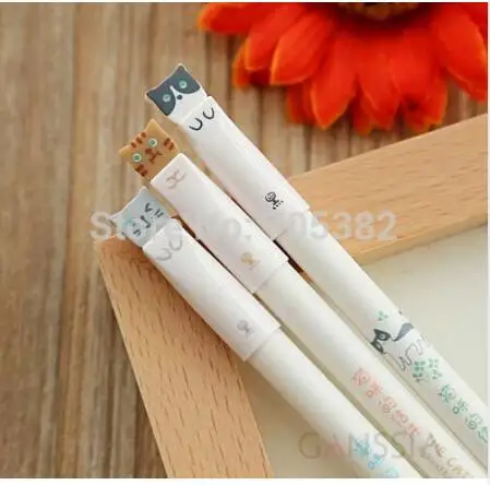48 pcs/Lot Kawaii cat gel pens 0.38mm black ink pen Wholesale stationery Cartoon school supplies (ss-428) | Канцтовары для офиса и