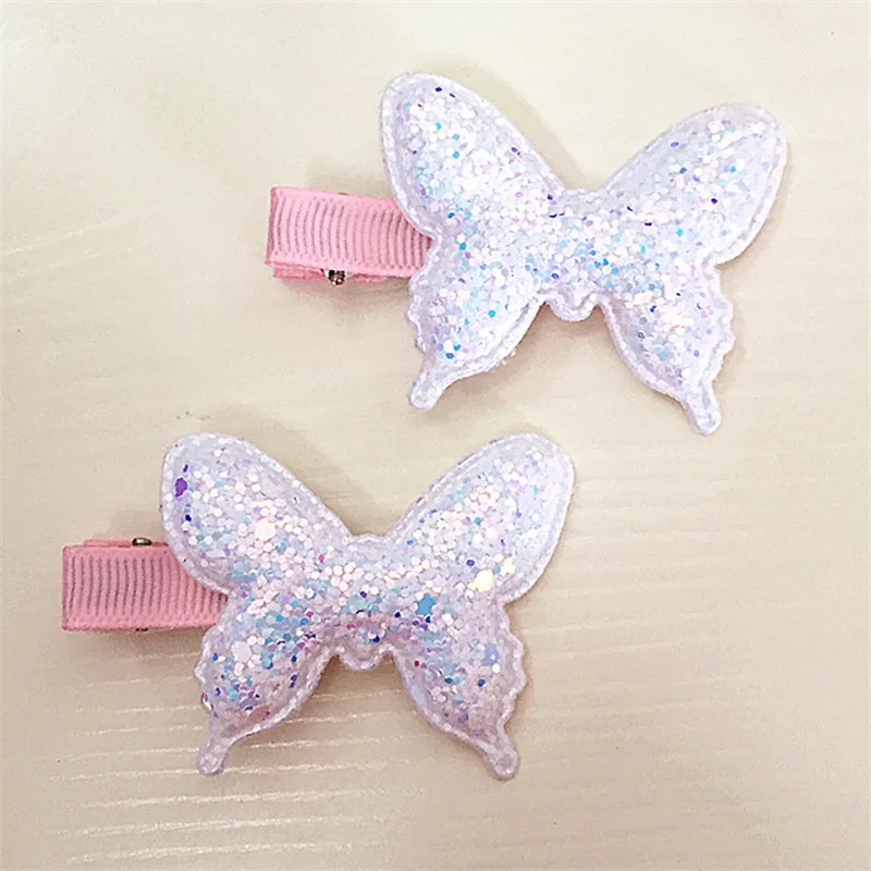 2pcs Hair Clips 2 шт./лот,, заколки для волос, для девочек, бабочки, мерцающие заколки, блестящие стразы для милых детей, повязка для волос, аксессуары для волос - Цвет: 2pcs Hair Clips