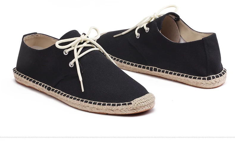OUDINIAO/Мужская обувь из пеньковой веревки; сезон лето; Мужские эспадрильи на шнуровке; коллекция года; парусиновая обувь; Модные дышащие мужские лоферы