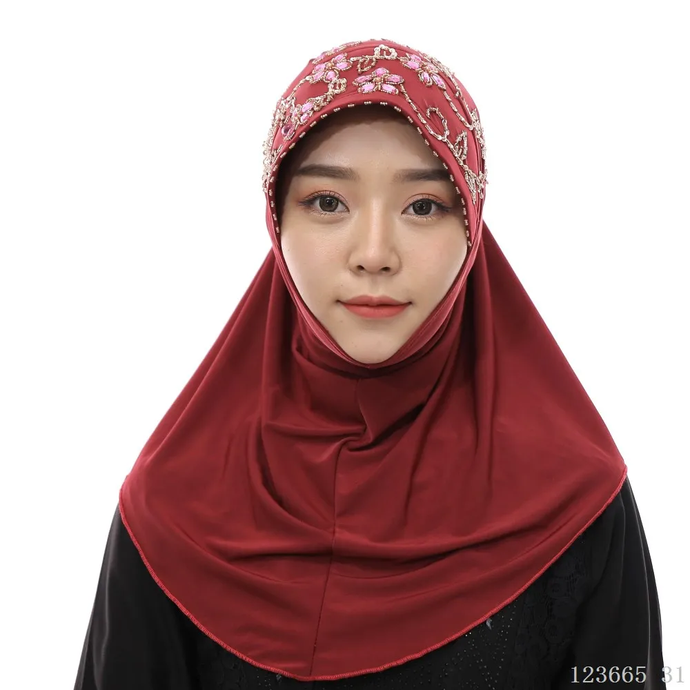 hijab malaysia Восточный халат из марокена абайя хиджаб индонезийский мусульманское платье платок твердый тюрбан Малайзия тюрбант бисером капюшон легкий Чехол хиджаб шарф - Цвет: hijab malaysia