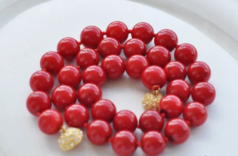 

huij 004351 18" 12mm red round coral bead NECKLACE