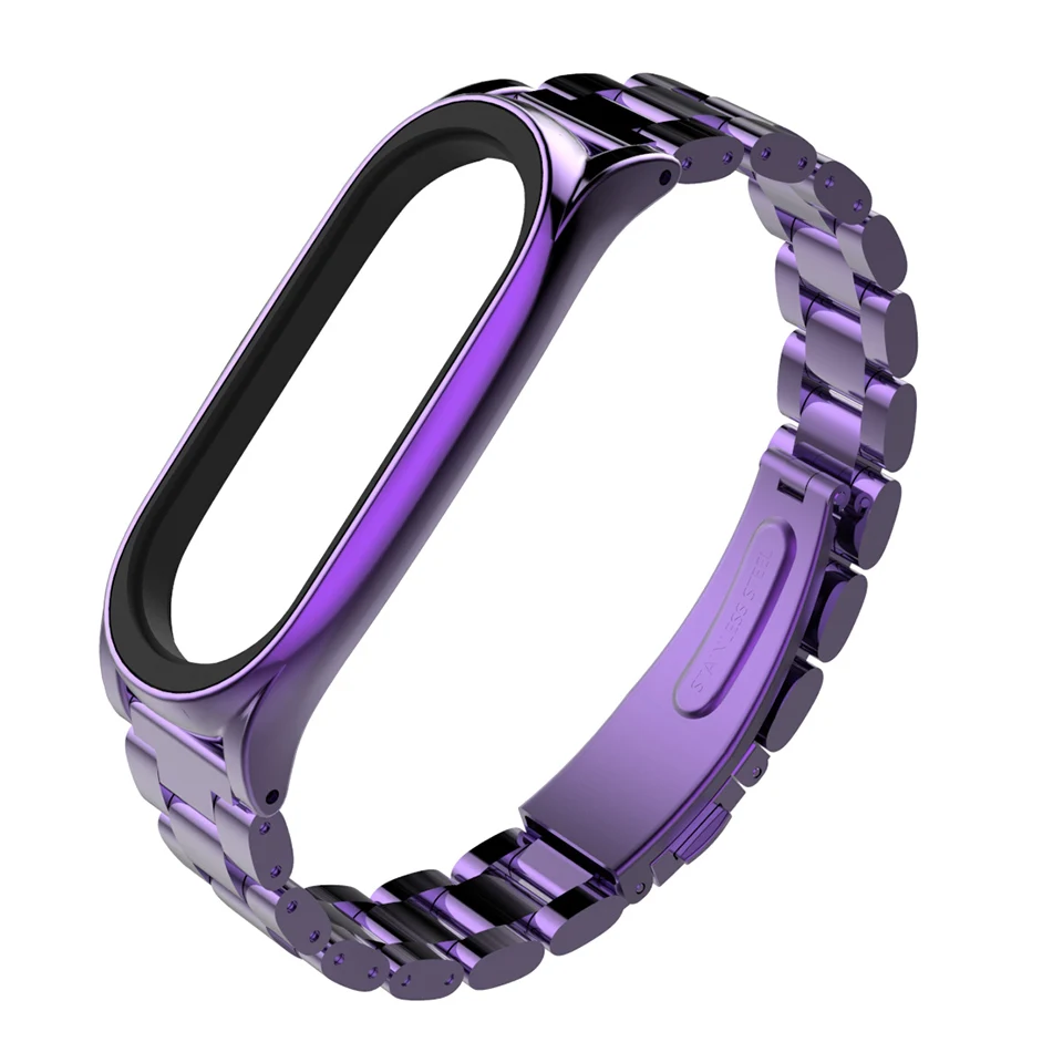 Mi jobs mi band 4 ремешок браслет для Xiaomi mi Band 3 ремешок mi band 4 Correa Plus Смарт-часы браслет металлический ремешок из нержавеющей стали - Цвет: purple