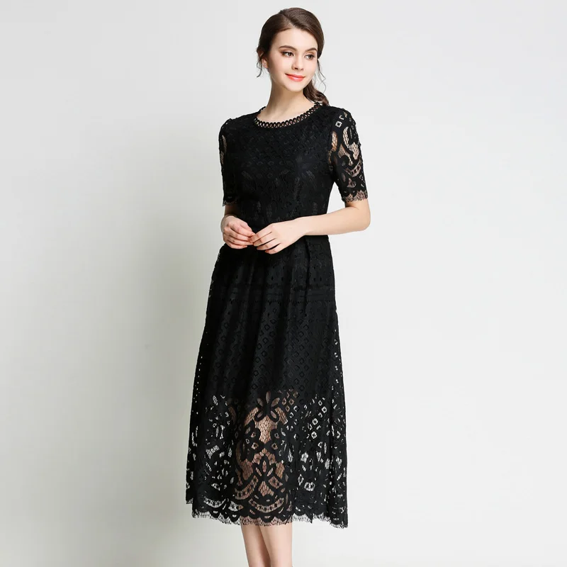 LA-TEE-DA! Новинка 2017 года кружевное длинное платье женские тонкие кружевные платья