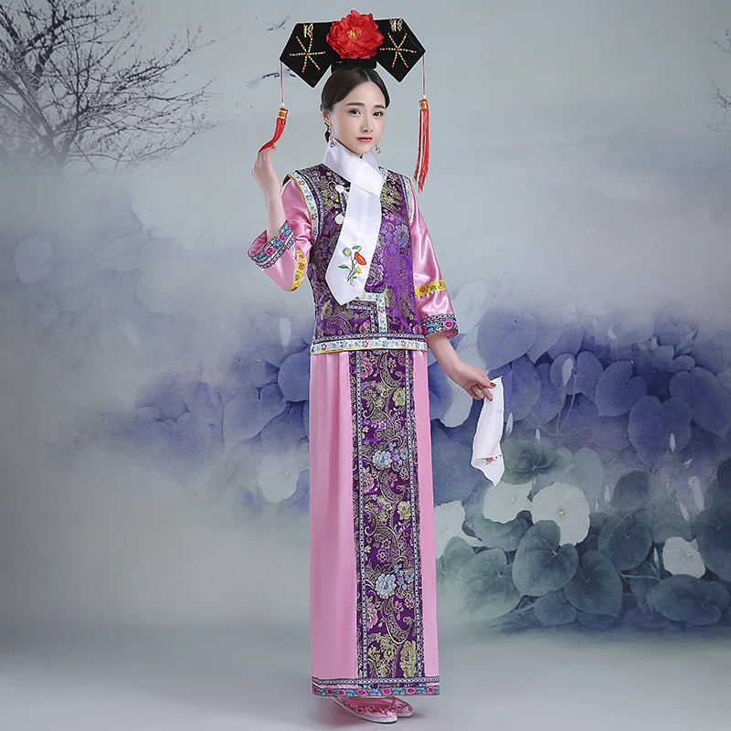 Женский костюм принцессы династии Цин с вышивкой|beaded strap dress|beaded neck dressbead wedding dress |